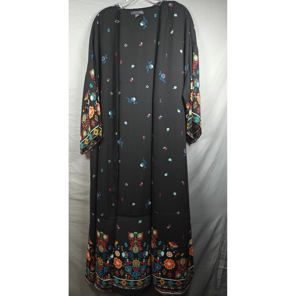 Kendall &‎ Kylie Top Women One Size Black Floral Open Front 3/4 Sleeve Casual